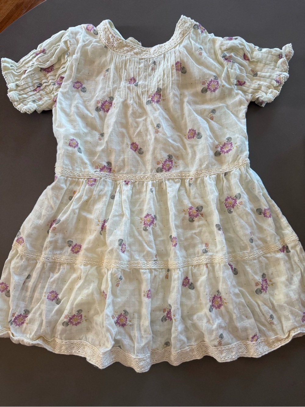 Lali White Floral Tiered Girls Dress with Lace Trim